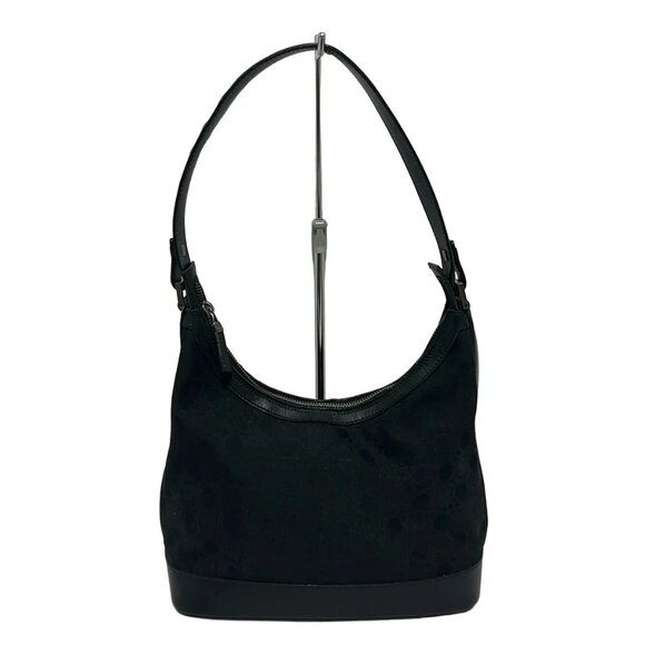 Auth Salvatore Ferragamo Gancini - Black Nylon Leather Shoulder Bag - Picture 1 of 9